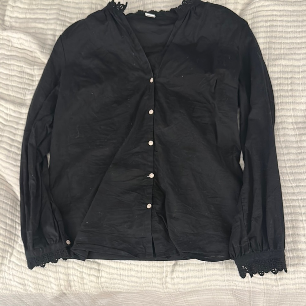 Old Navy Black Blouse with Lace Trim